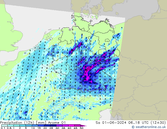 Nied. akkumuliert (12Std) Arome 01 Sa 01.06.2024 18 UTC