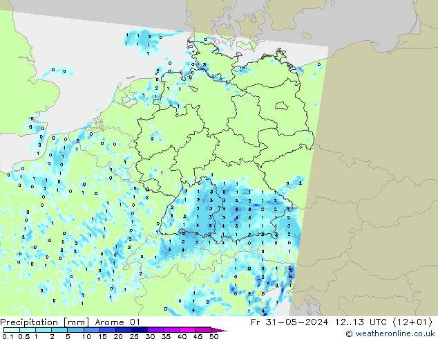 Niederschlag Arome 01 Fr 31.05.2024 13 UTC