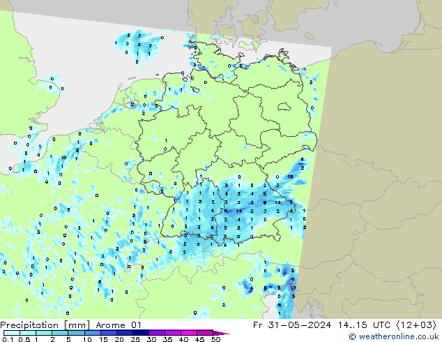 Precipitation Arome 01 Fr 31.05.2024 15 UTC