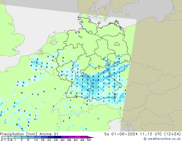 Precipitación Arome 01 sáb 01.06.2024 12 UTC