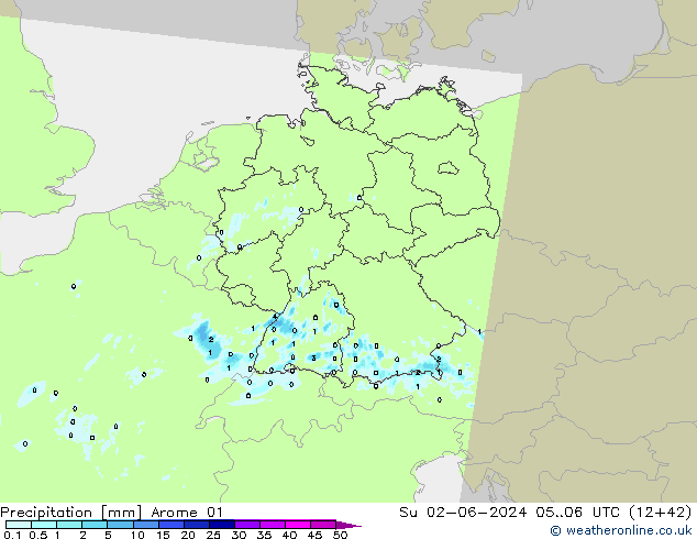 Niederschlag Arome 01 So 02.06.2024 06 UTC