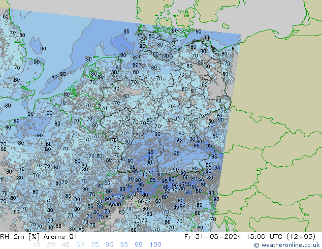 RH 2m Arome 01 Pá 31.05.2024 15 UTC