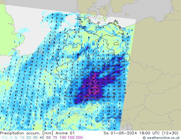 Precipitation accum. Arome 01  01.06.2024 18 UTC