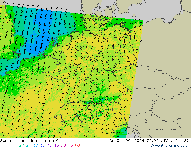 Wind 10 m Arome 01 za 01.06.2024 00 UTC