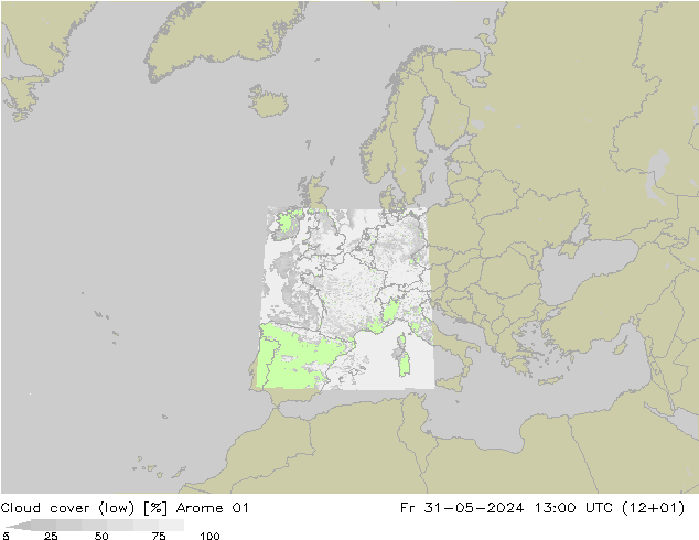 Bewolking (Laag) Arome 01 vr 31.05.2024 13 UTC