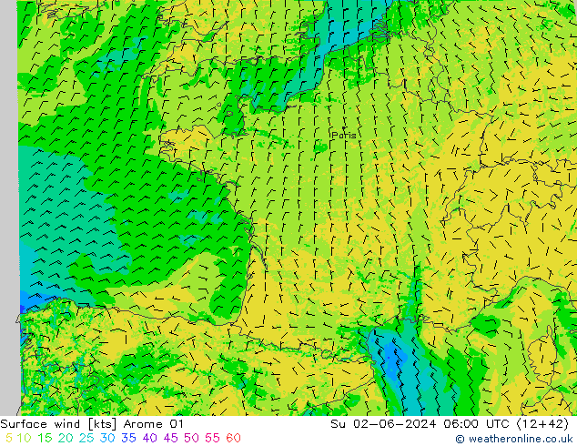 Vent 10 m Arome 01 dim 02.06.2024 06 UTC