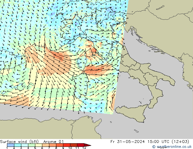 Surface wind (bft) Arome 01 Fr 31.05.2024 15 UTC