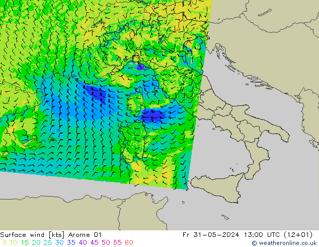 ветер 10 m Arome 01 пт 31.05.2024 13 UTC