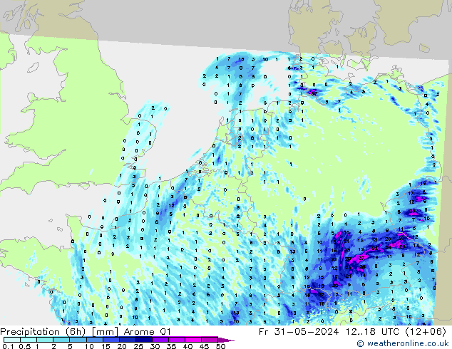 Precipitation (6h) Arome 01 Pá 31.05.2024 18 UTC