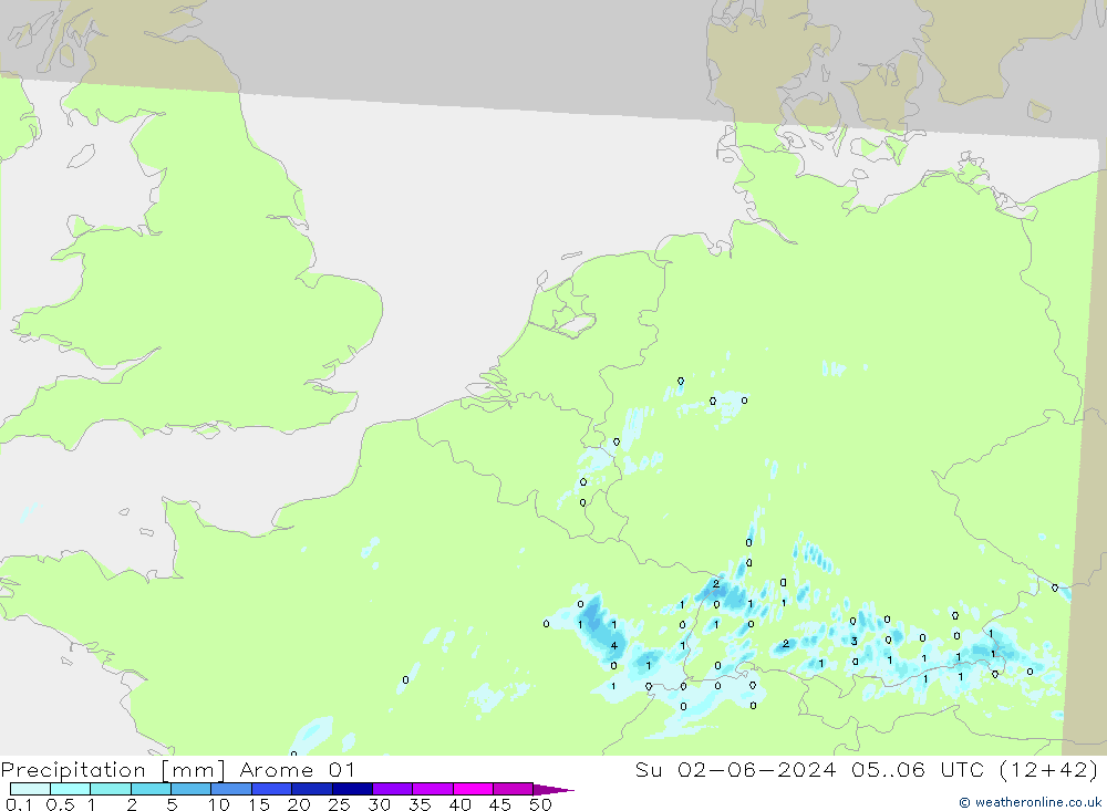Precipitation Arome 01 Su 02.06.2024 06 UTC