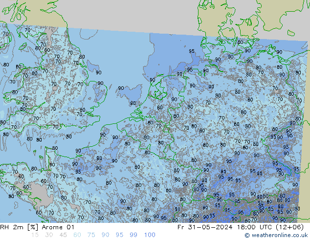 RH 2m Arome 01 星期五 31.05.2024 18 UTC