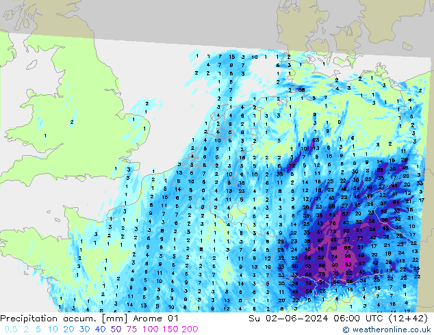 Precipitation accum. Arome 01 dom 02.06.2024 06 UTC