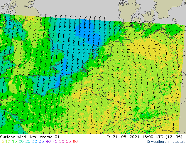 Vent 10 m Arome 01 ven 31.05.2024 18 UTC