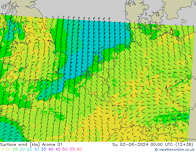 Surface wind Arome 01 Su 02.06.2024 00 UTC