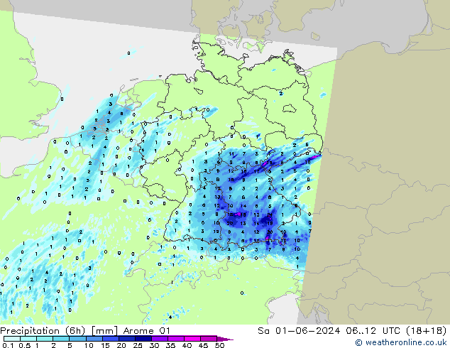 Yağış (6h) Arome 01 Cts 01.06.2024 12 UTC