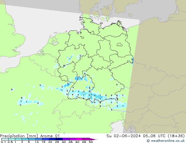 Neerslag Arome 01 zo 02.06.2024 06 UTC