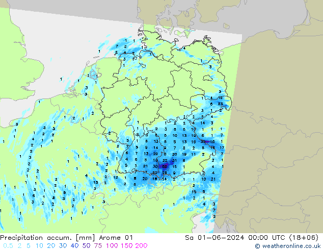 Precipitation accum. Arome 01 сб 01.06.2024 00 UTC