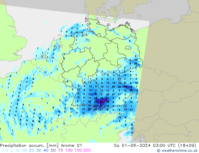 Precipitation accum. Arome 01 Sa 01.06.2024 03 UTC