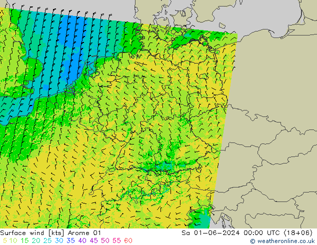 Surface wind Arome 01 Sa 01.06.2024 00 UTC