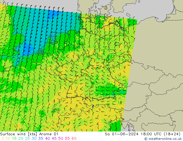 Surface wind Arome 01 Sa 01.06.2024 18 UTC