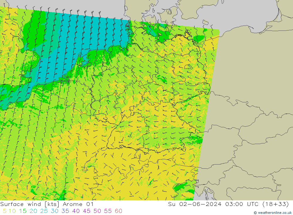 Surface wind Arome 01 Ne 02.06.2024 03 UTC