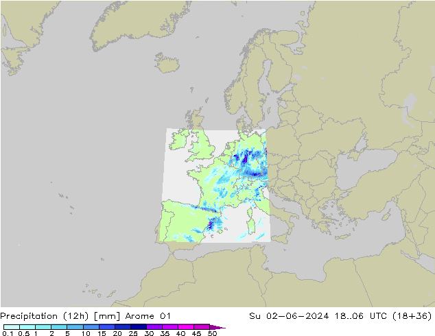 Nied. akkumuliert (12Std) Arome 01 So 02.06.2024 06 UTC