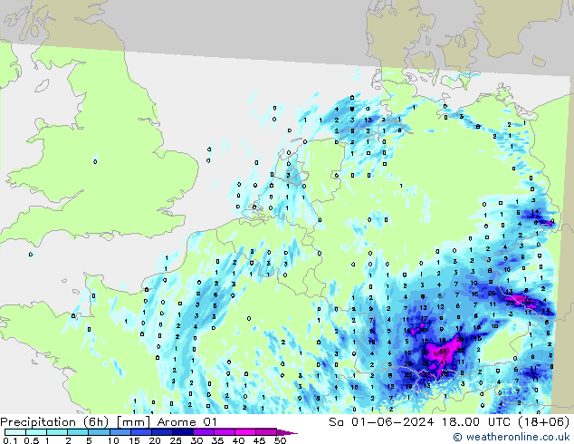 Nied. akkumuliert (6Std) Arome 01 Sa 01.06.2024 00 UTC