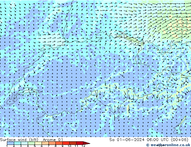 10 m (bft) Arome 01  01.06.2024 06 UTC