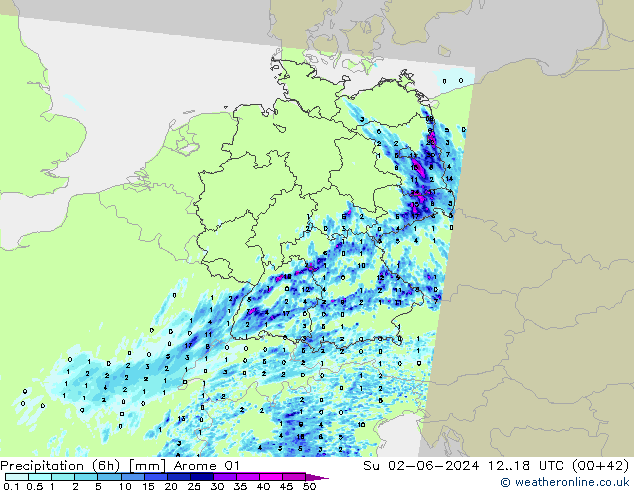 Precipitation (6h) Arome 01 Ne 02.06.2024 18 UTC