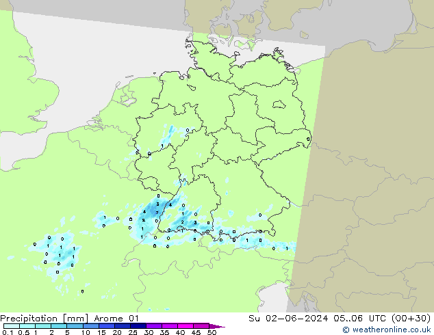 Precipitación Arome 01 dom 02.06.2024 06 UTC
