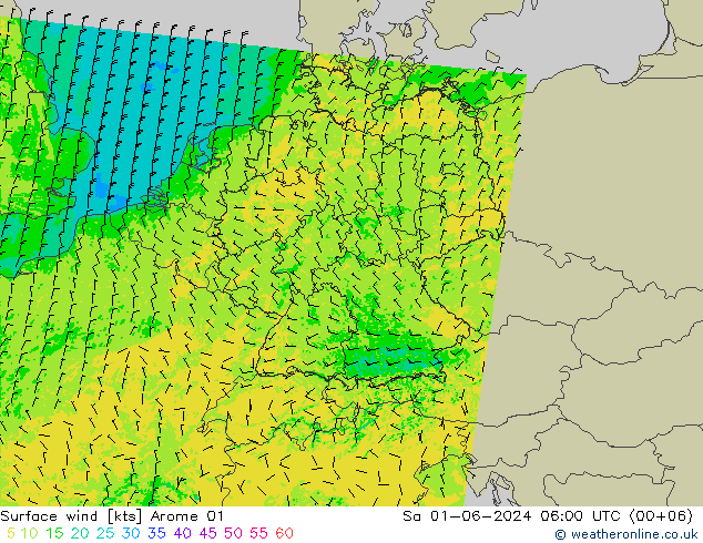 Surface wind Arome 01 Sa 01.06.2024 06 UTC