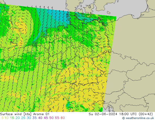 Wind 10 m Arome 01 zo 02.06.2024 18 UTC