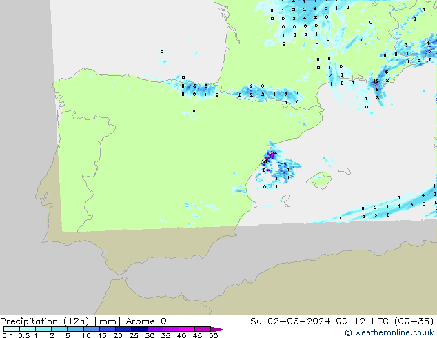 Yağış (12h) Arome 01 Paz 02.06.2024 12 UTC