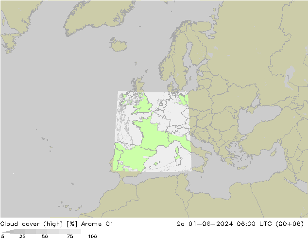 Cloud cover (high) Arome 01 Sa 01.06.2024 06 UTC
