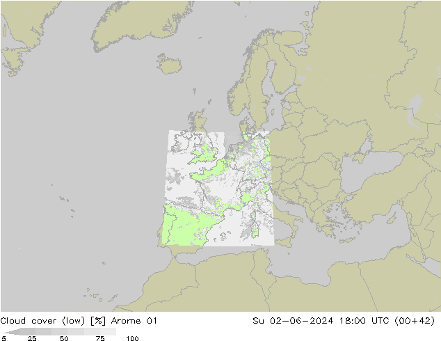 Bewolking (Laag) Arome 01 zo 02.06.2024 18 UTC