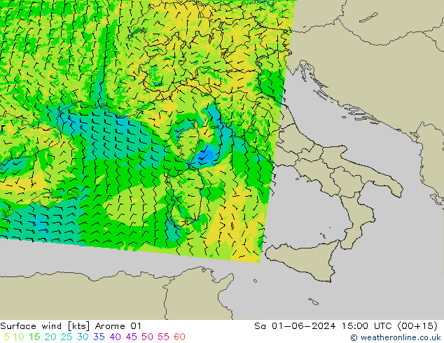 Surface wind Arome 01 So 01.06.2024 15 UTC