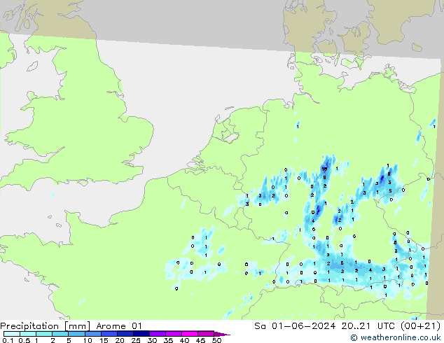 Niederschlag Arome 01 Sa 01.06.2024 21 UTC