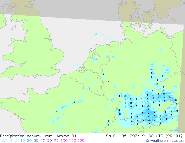 Precipitation accum. Arome 01 Sa 01.06.2024 01 UTC