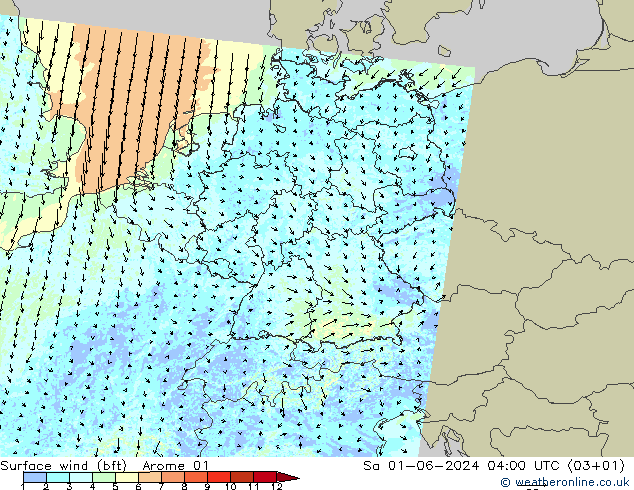 Surface wind (bft) Arome 01 Sa 01.06.2024 04 UTC