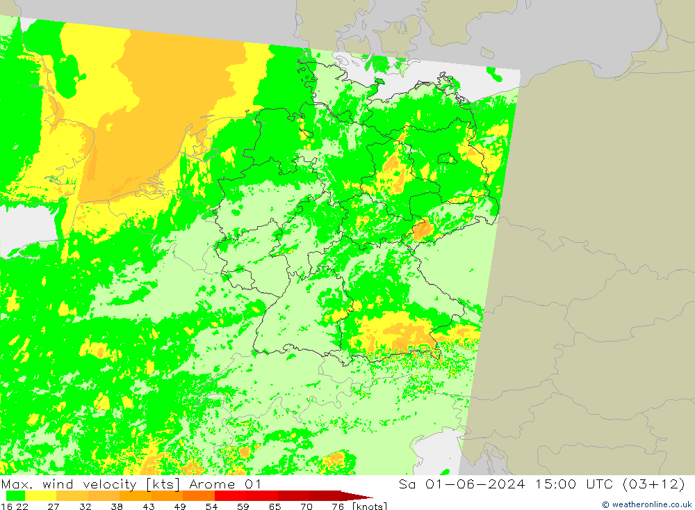 Max. wind velocity Arome 01 Sa 01.06.2024 15 UTC