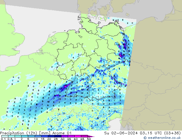 Precipitation (12h) Arome 01 Ne 02.06.2024 15 UTC