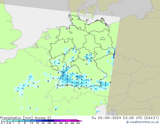 Precipitation Arome 01 Su 02.06.2024 00 UTC
