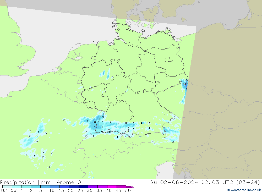 降水 Arome 01 星期日 02.06.2024 03 UTC