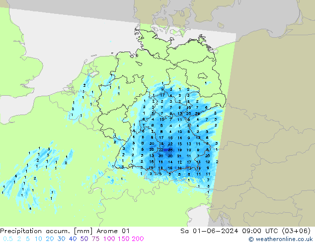 Precipitation accum. Arome 01 Sa 01.06.2024 09 UTC