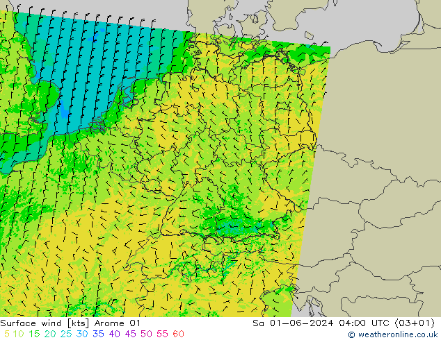 Surface wind Arome 01 Sa 01.06.2024 04 UTC