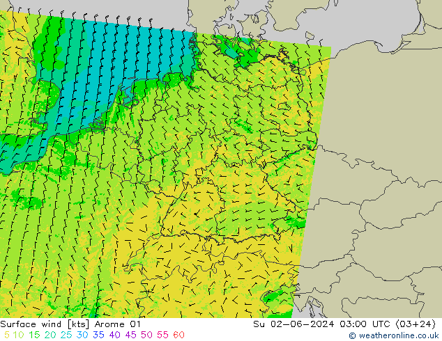 Surface wind Arome 01 Su 02.06.2024 03 UTC