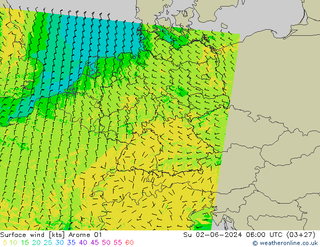 Surface wind Arome 01 Su 02.06.2024 06 UTC