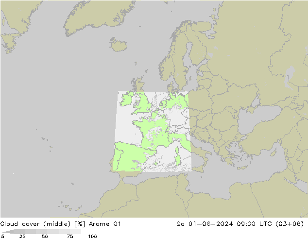 zachmurzenie (środk.) Arome 01 so. 01.06.2024 09 UTC