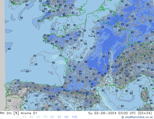 RH 2m Arome 01 Su 02.06.2024 03 UTC