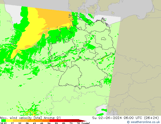 Windböen Arome 01 So 02.06.2024 06 UTC